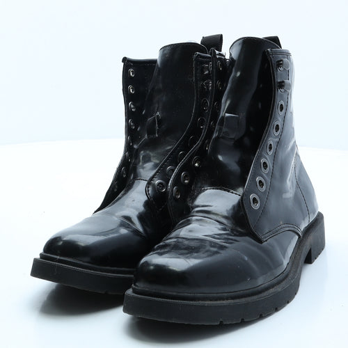 Simply Be Womens Black Vinyl Combat Boot UK 6