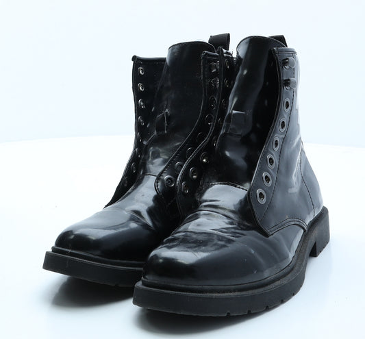 Simply Be Womens Black Vinyl Combat Boot UK 6