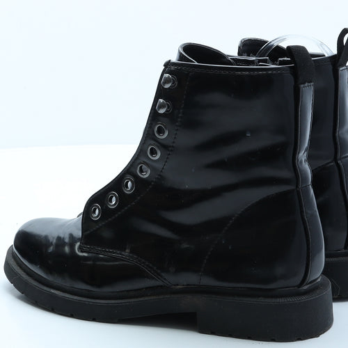 Simply Be Womens Black Vinyl Combat Boot UK 6