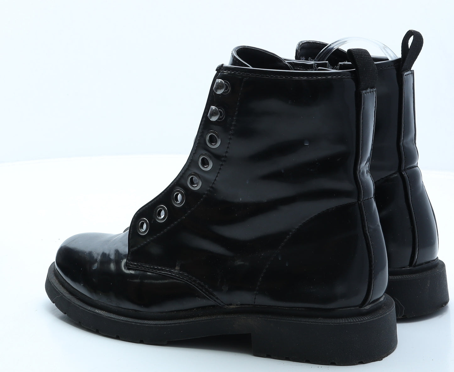 Simply Be Womens Black Vinyl Combat Boot UK 6