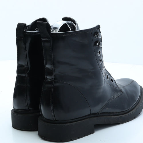 Simply Be Womens Black Vinyl Combat Boot UK 6