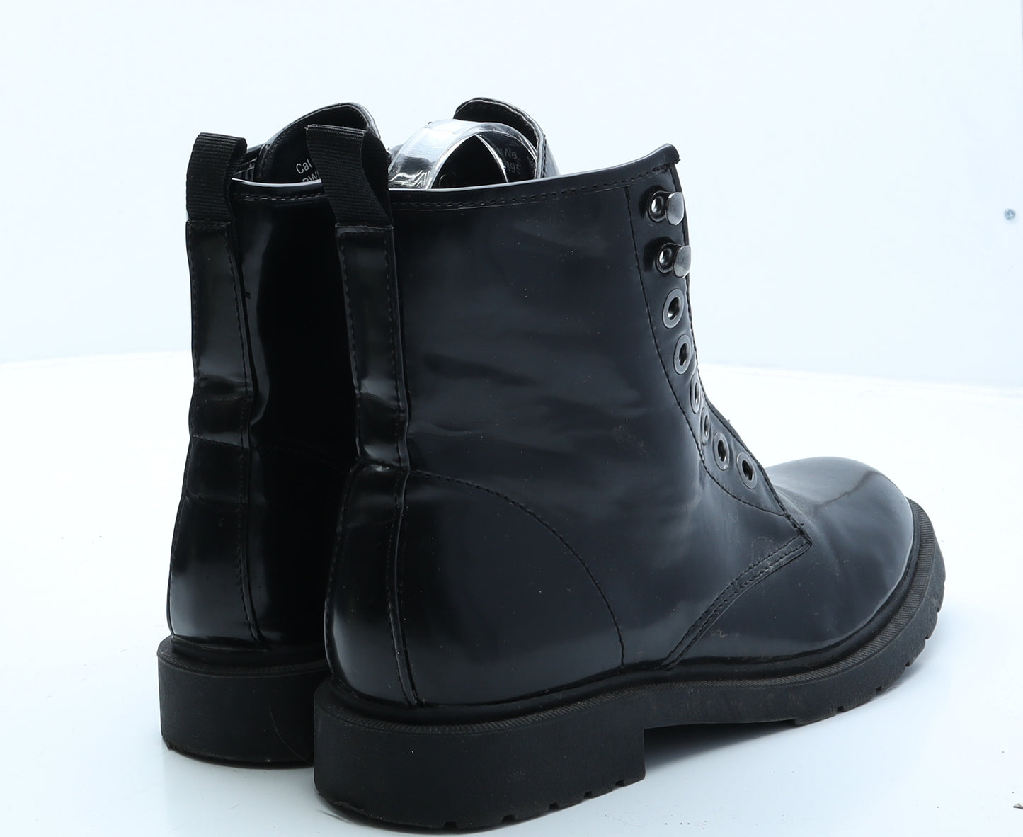 Simply Be Womens Black Vinyl Combat Boot UK 6