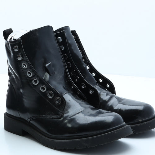 Simply Be Womens Black Vinyl Combat Boot UK 6