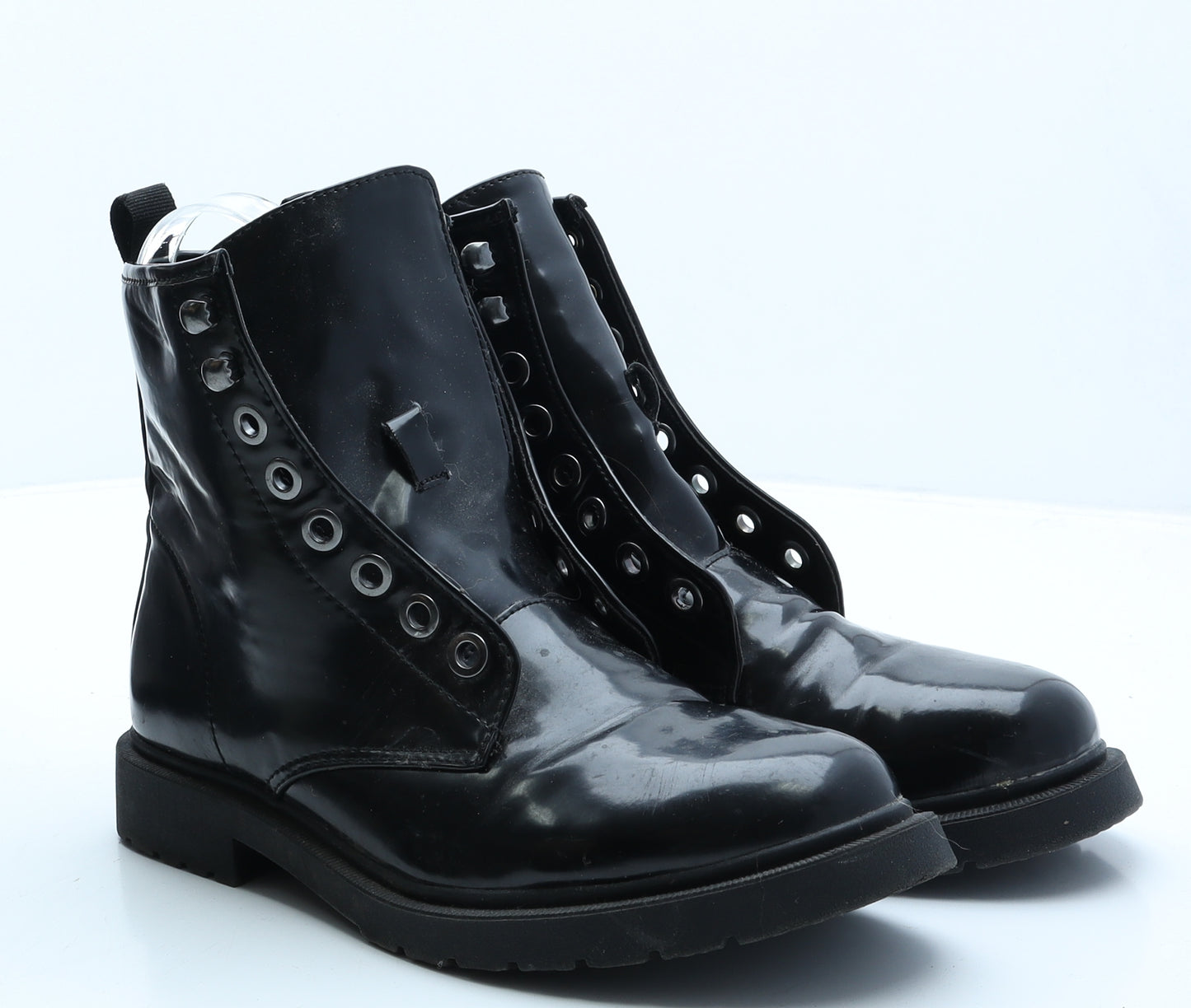 Simply Be Womens Black Vinyl Combat Boot UK 6