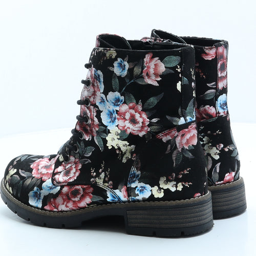 Pavers Womens Black Floral Synthetic Combat Boot UK 6 39