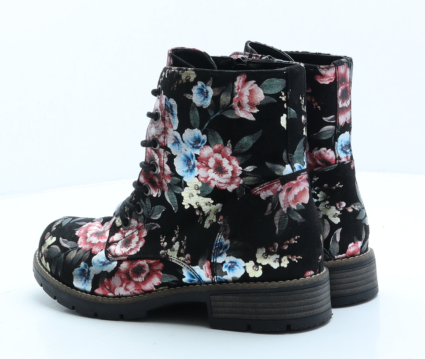Pavers Womens Black Floral Synthetic Combat Boot UK 6 39