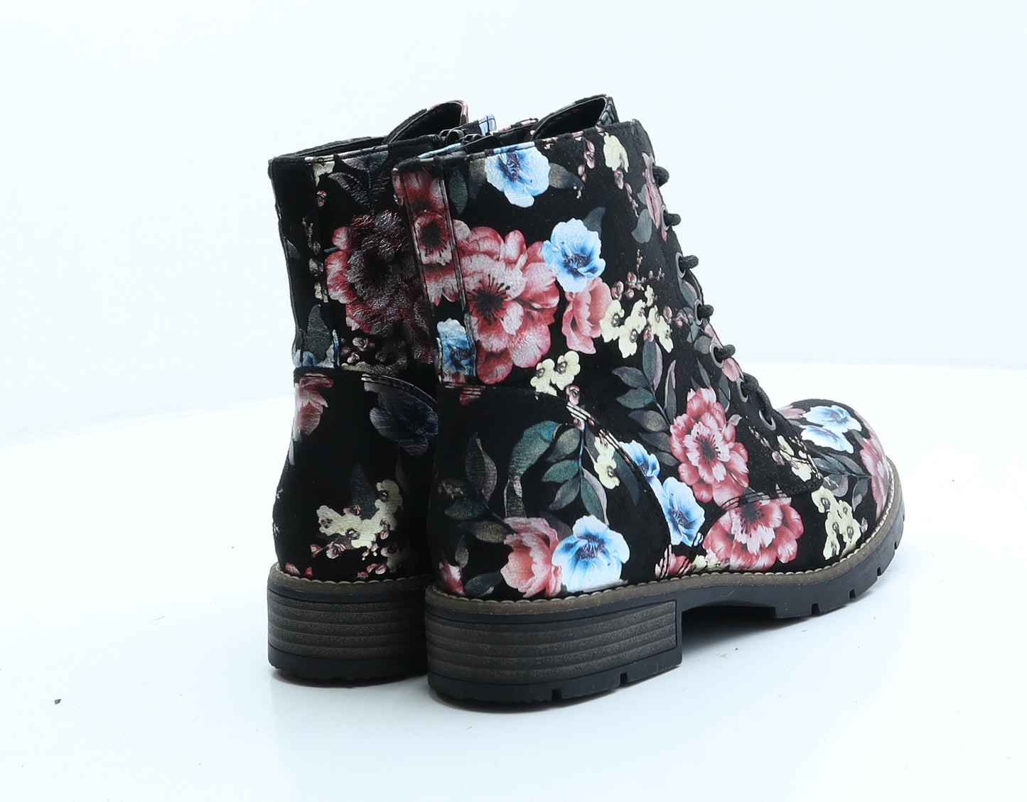 Pavers Womens Black Floral Synthetic Combat Boot UK 6 39