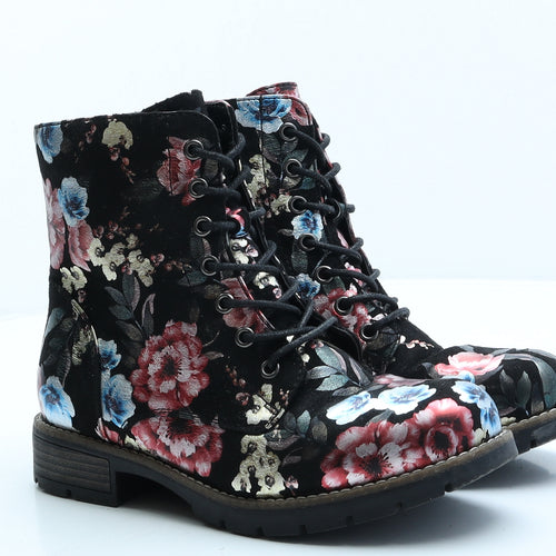 Pavers Womens Black Floral Synthetic Combat Boot UK 6 39
