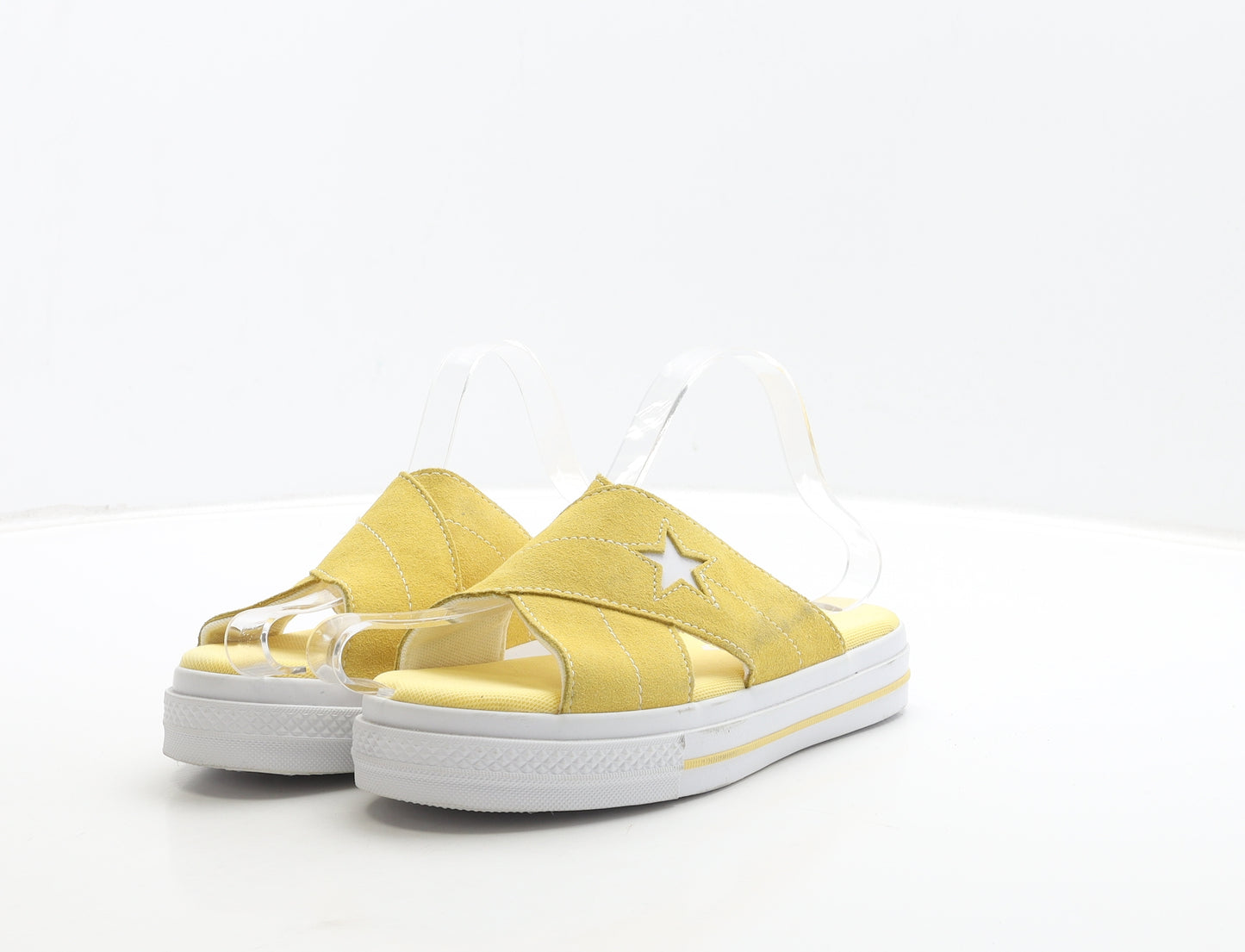 Converse Womens Yellow Leather Slip On Sandal UK 4 37 - Star Detail