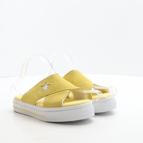 Converse Womens Yellow Leather Slip On Sandal UK 4 37 - Star Detail