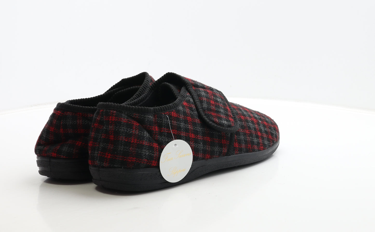 Four Seasons Mens Black Plaid Polyester Slip On Slipper UK 14