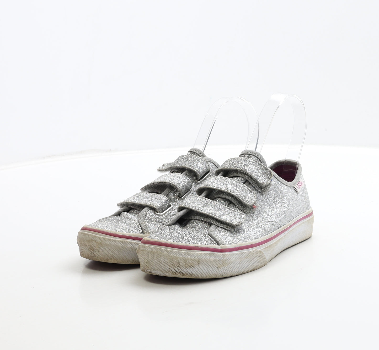 VANS Girls Silver Polyester Trainer UK 1 32
