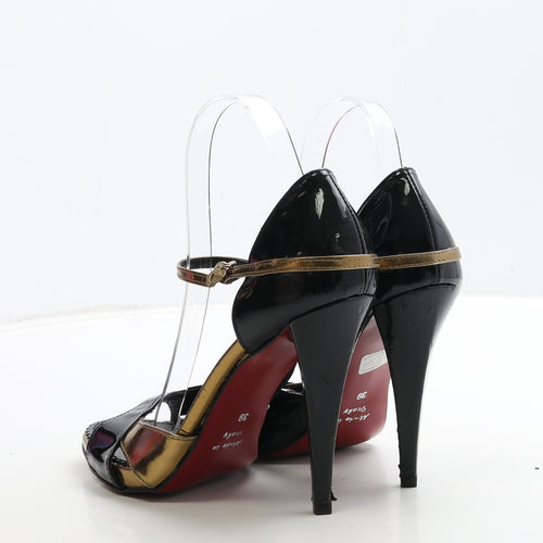 Baci Womens Black Leather Strappy Heel UK 6 39 - Heart Detail