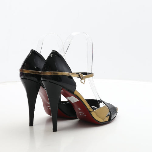 Baci Womens Black Leather Strappy Heel UK 6 39 - Heart Detail