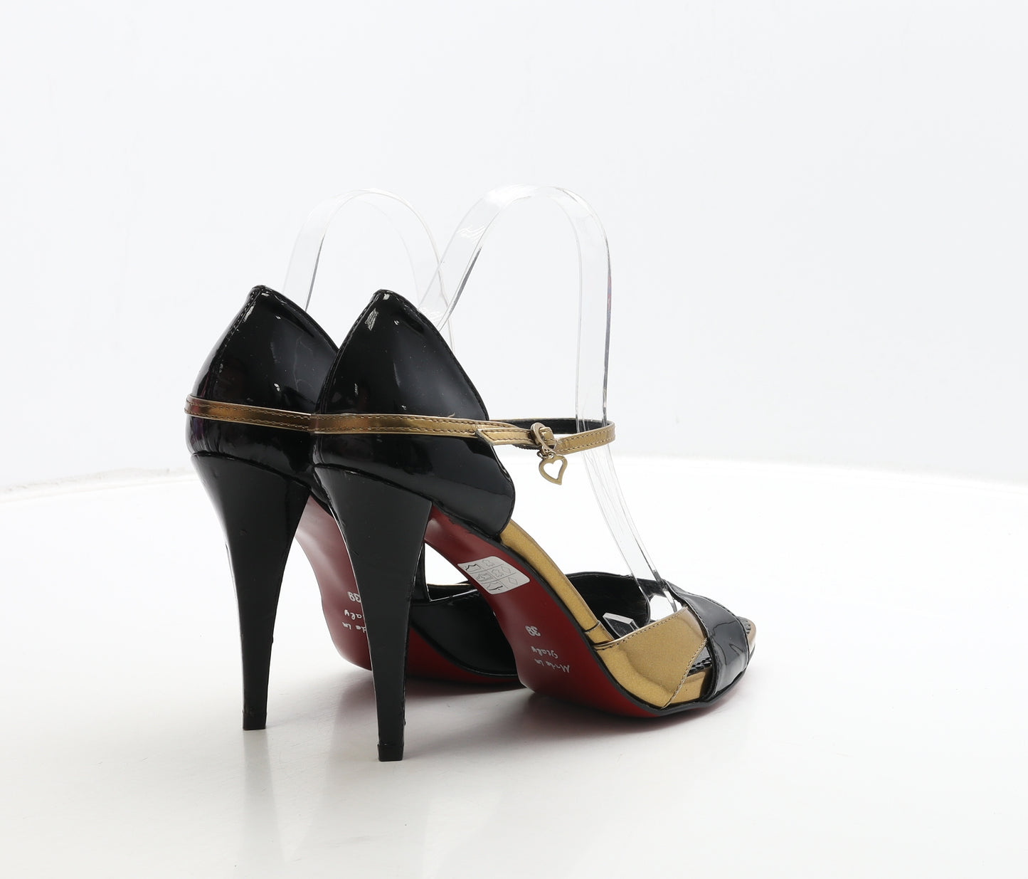 Baci Womens Black Leather Strappy Heel UK 6 39 - Heart Detail