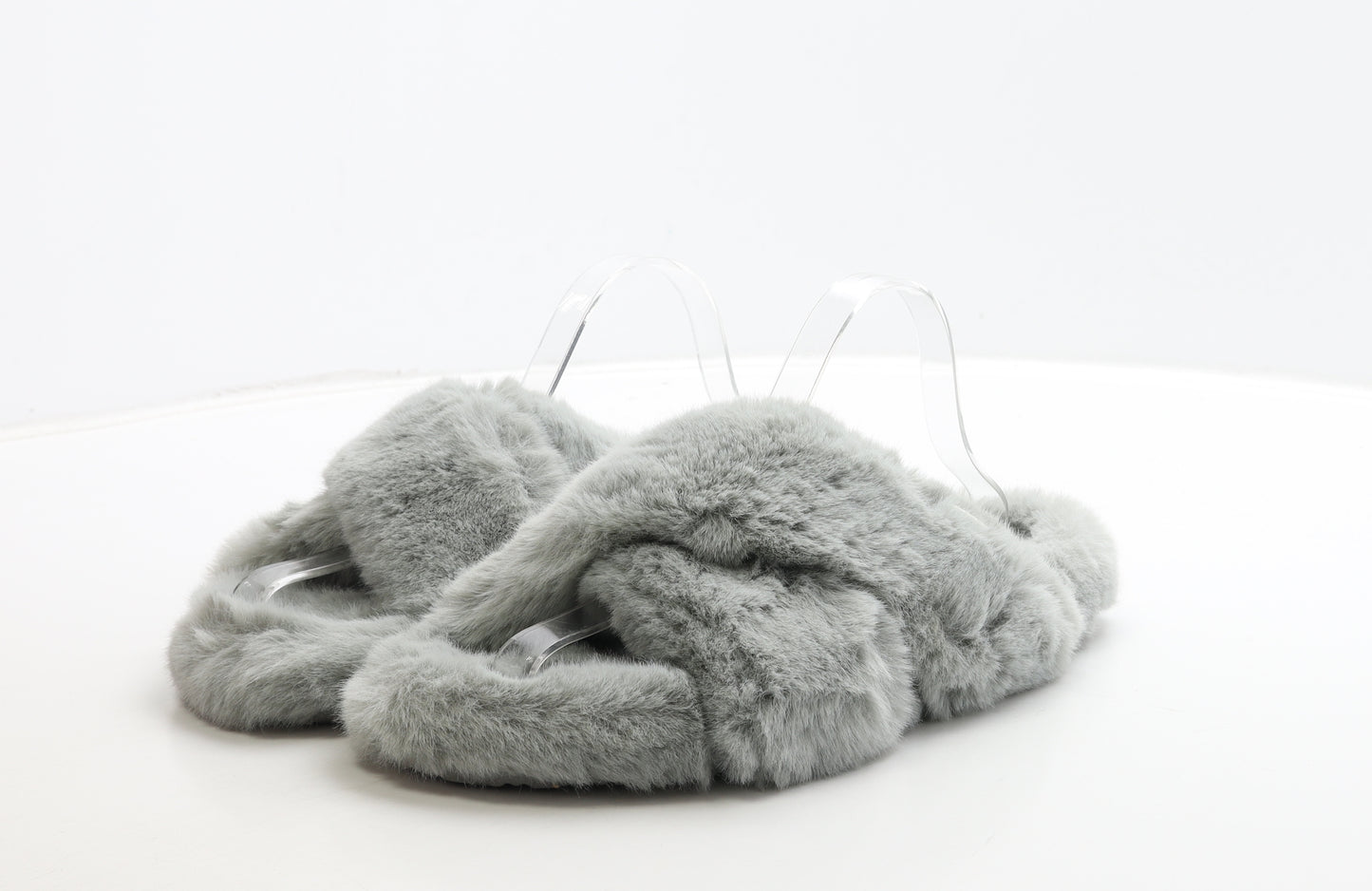 NEXT Womens Grey Polyester Slip On Slipper UK 41 - Fluffy Detail