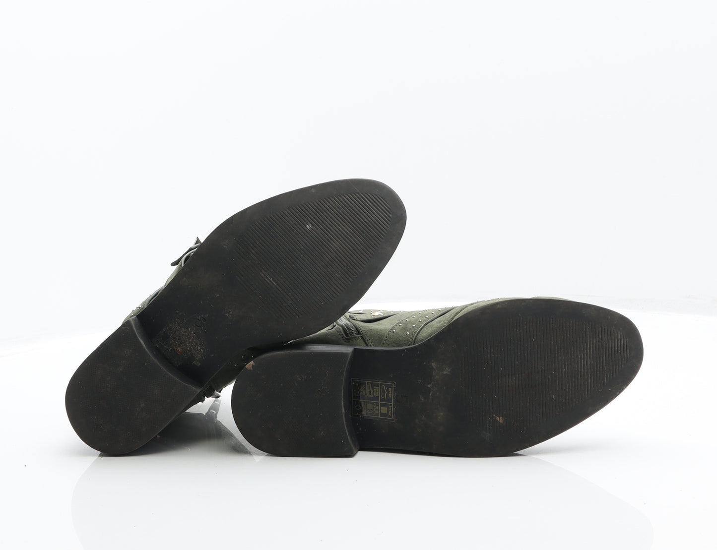 River Island Womens Green Leather Biker Boot UK 5