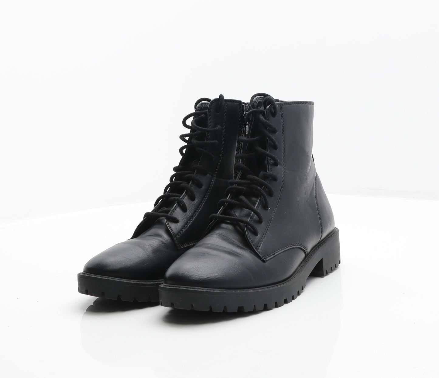 F&F Womens Black Angora Combat Boot UK 6