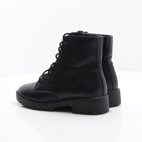 F&F Womens Black Angora Combat Boot UK 6
