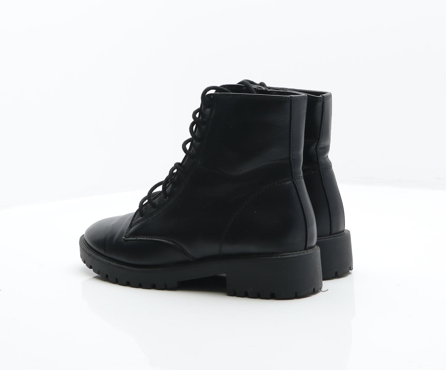 F&F Womens Black Angora Combat Boot UK 6