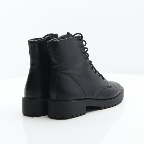 F&F Womens Black Angora Combat Boot UK 6