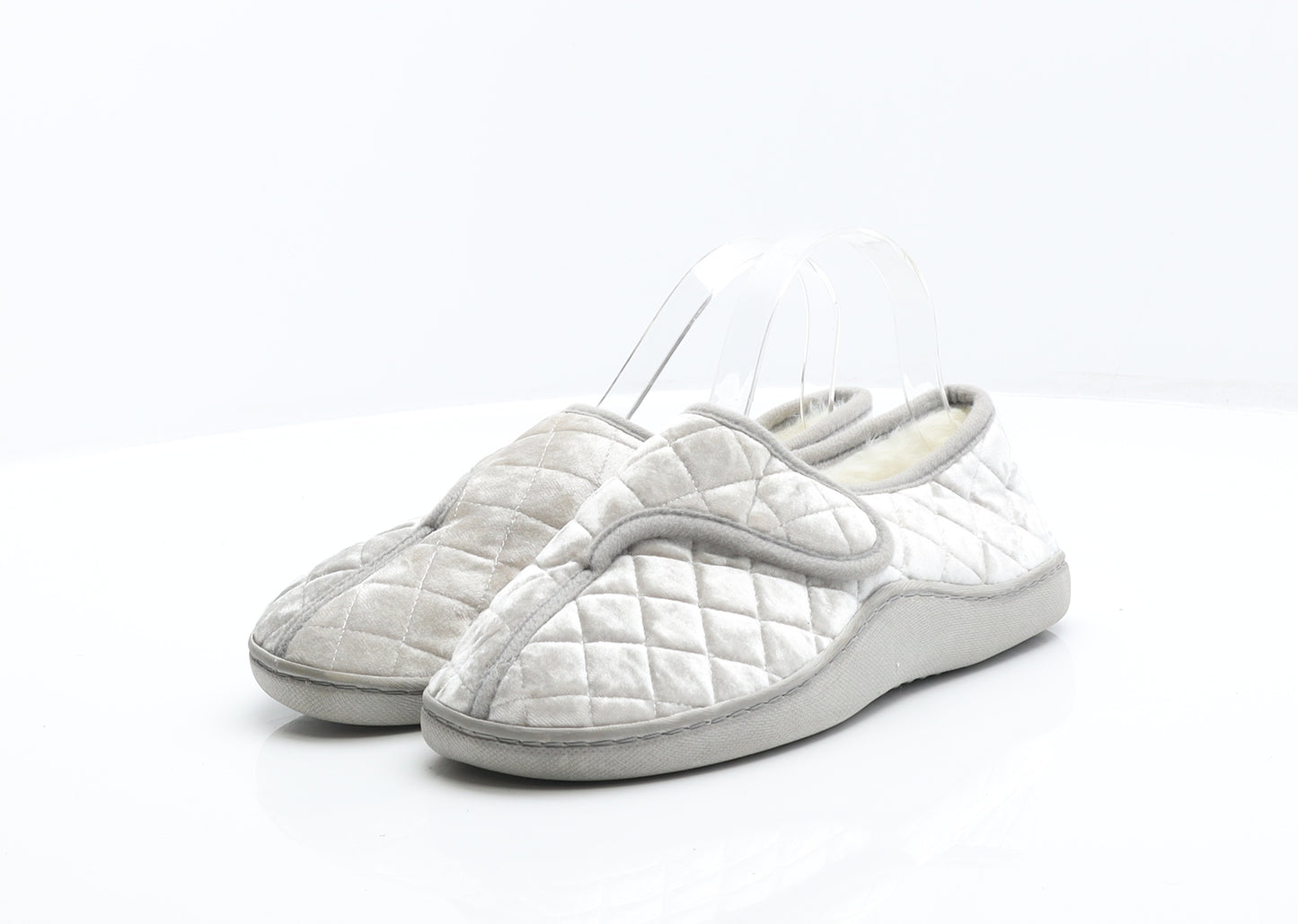 Preworn Womens Grey Check Synthetic Shearling Style Slipper UK