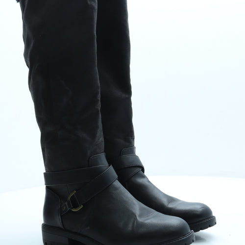 F&F Womens Black Leather Bootie Boot UK 6 39