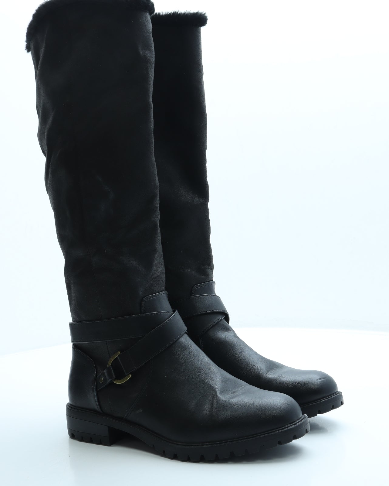 F&F Womens Black Leather Bootie Boot UK 6 39