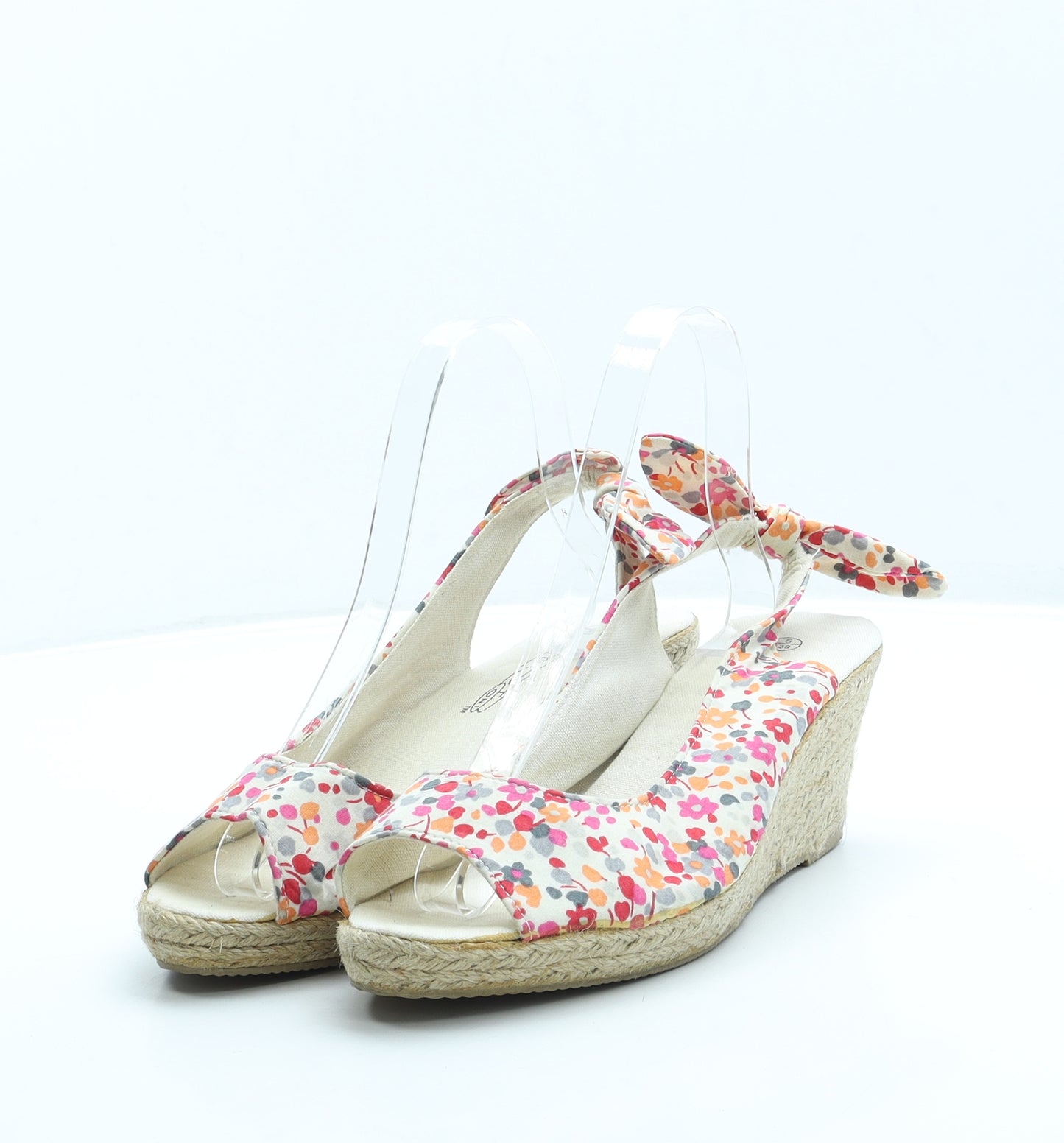 Spot On Womens White Floral Polyester Slingback Heel UK 6 39
