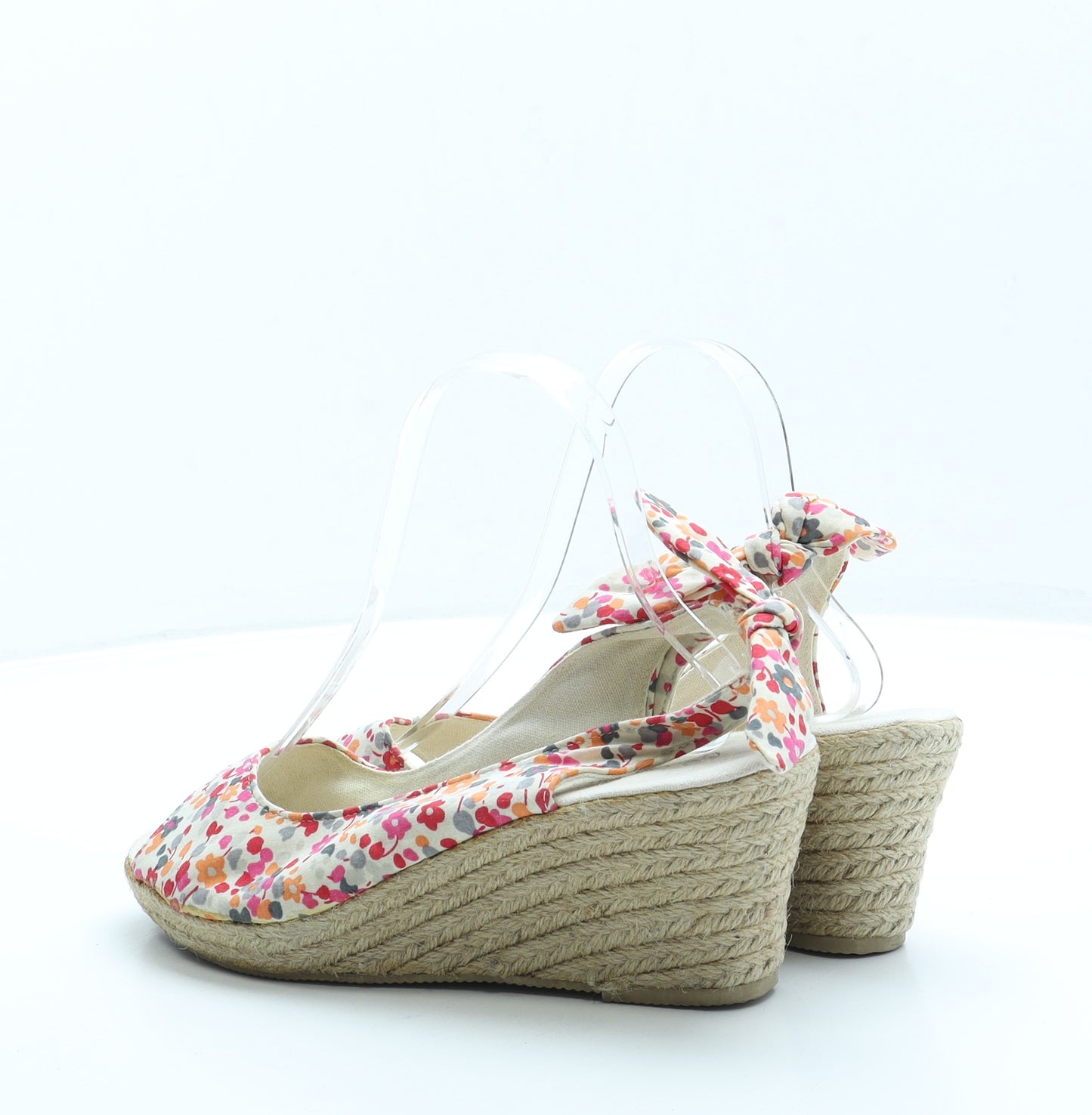 Spot On Womens White Floral Polyester Slingback Heel UK 6 39