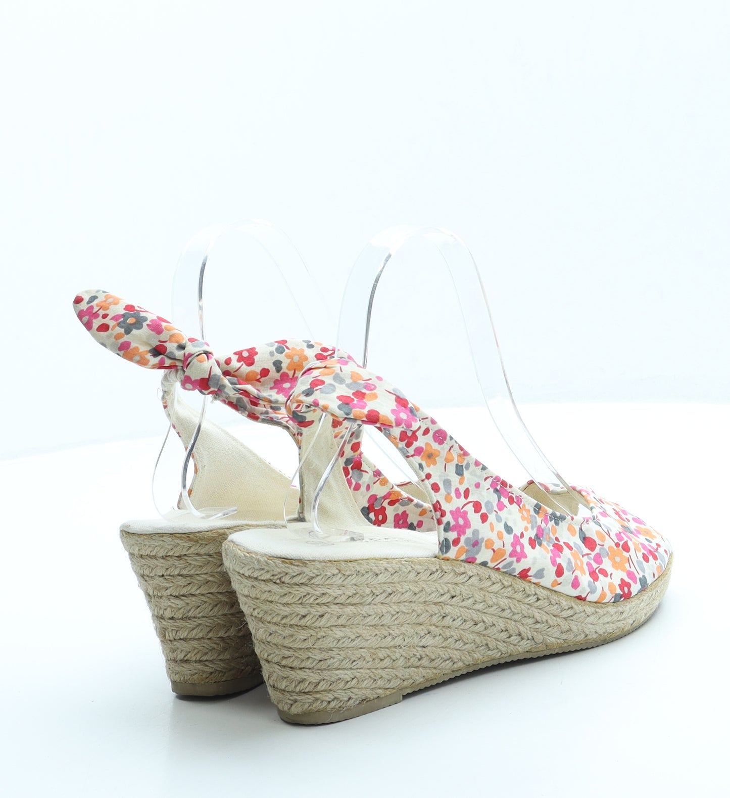 Spot On Womens White Floral Polyester Slingback Heel UK 6 39