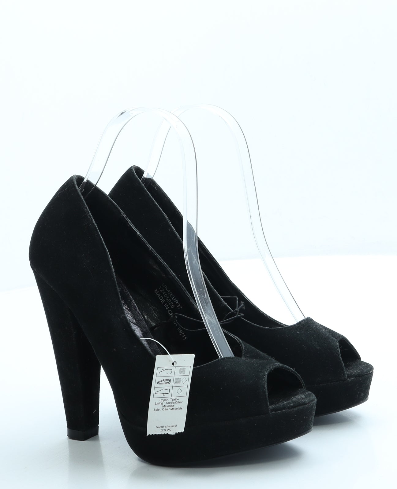 Peacocks Womens Black Suede Platform Heel UK 4 37