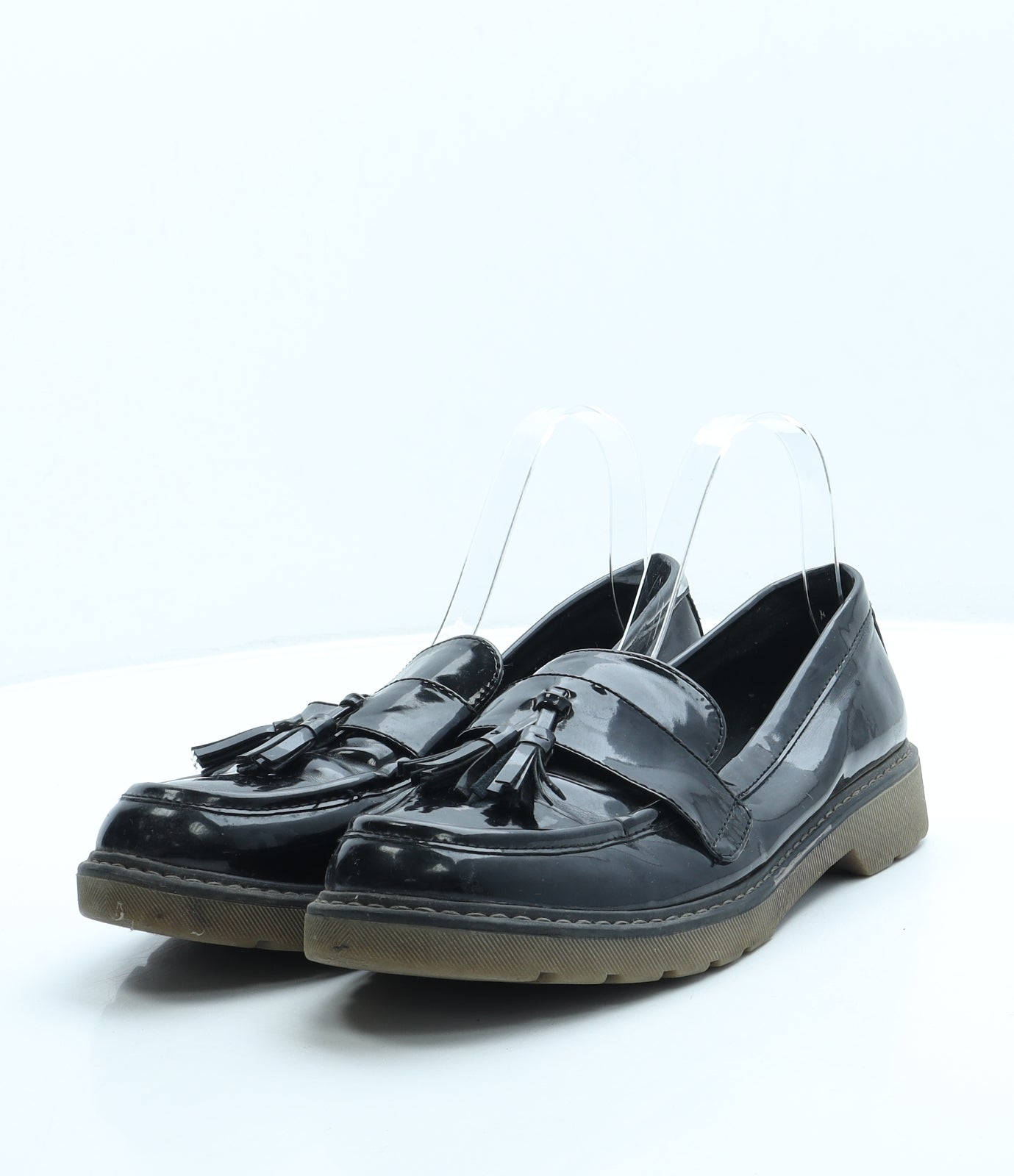 Preworn Womens Black Patent Leather Loafer Flat UK 8 41