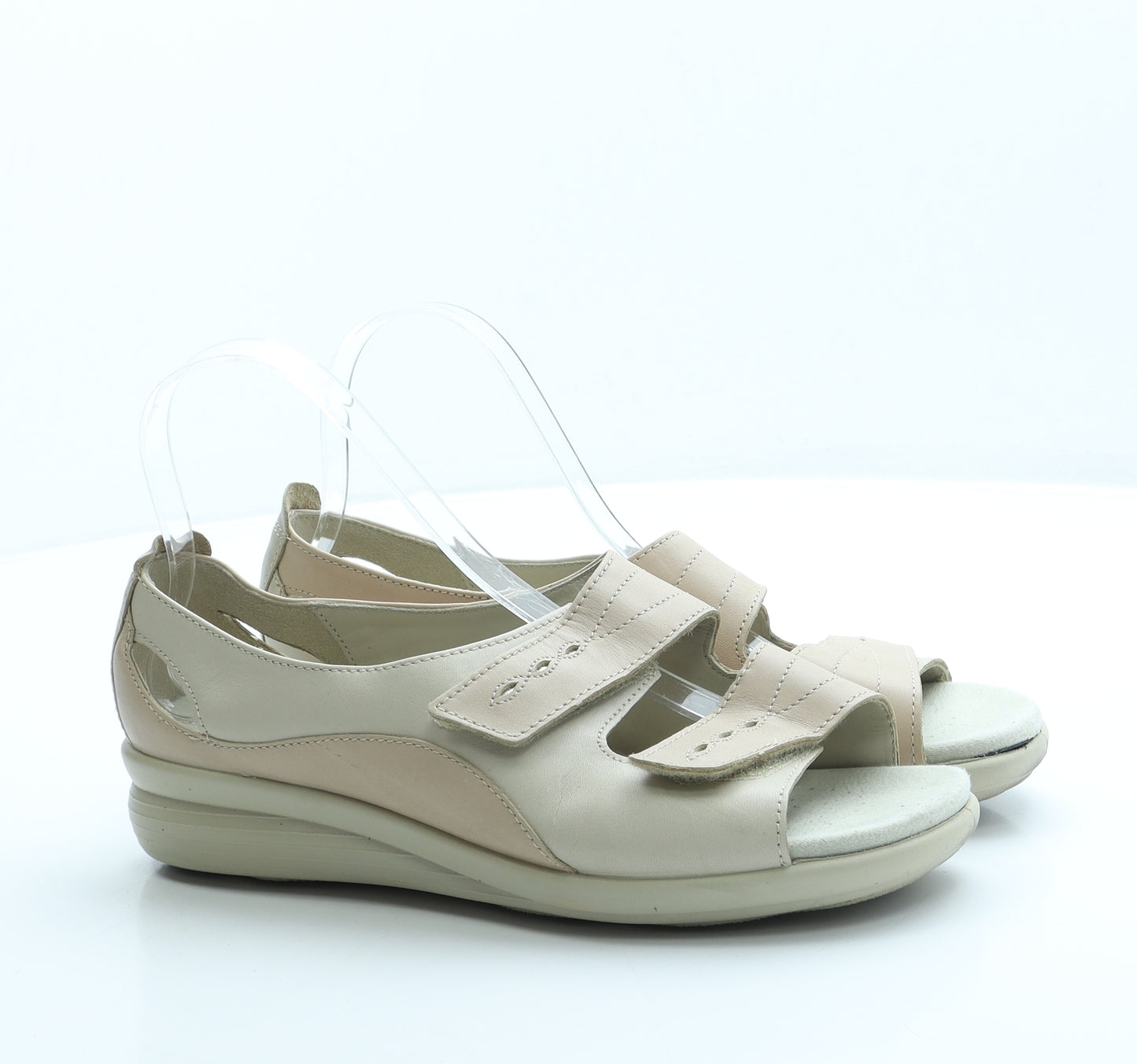 Hotter Womens Beige Leather Slip On Sandal UK 7