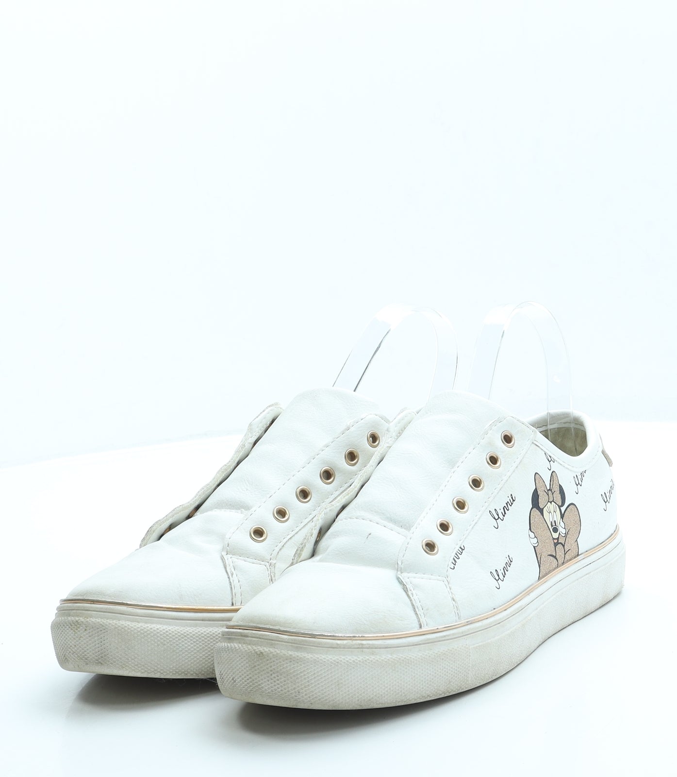 Primark Womens White Geometric Leather Trainer UK 6 39 US 8 - Minnie Mouse