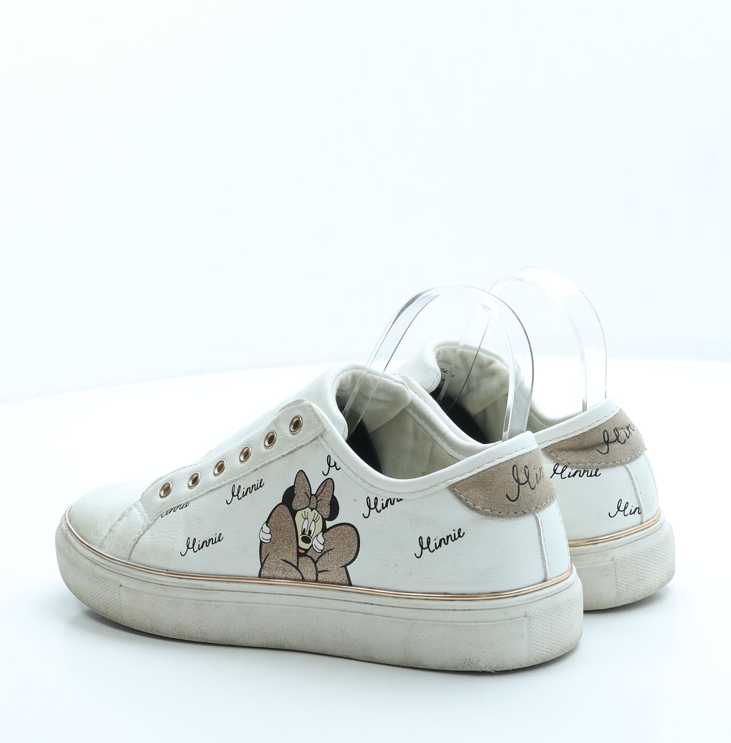 Primark Womens White Geometric Leather Trainer UK 6 39 US 8 - Minnie Mouse