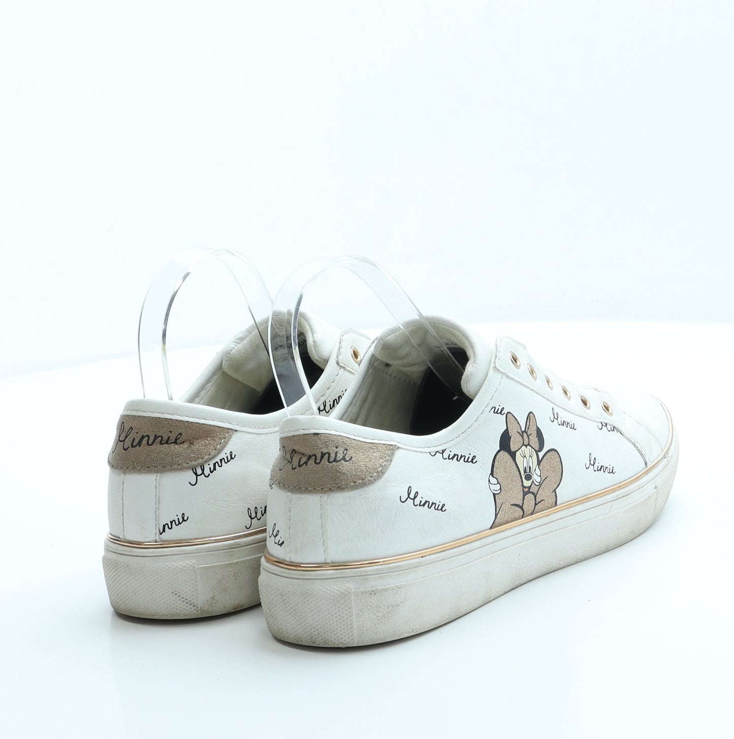 Primark Womens White Geometric Leather Trainer UK 6 39 US 8 - Minnie Mouse
