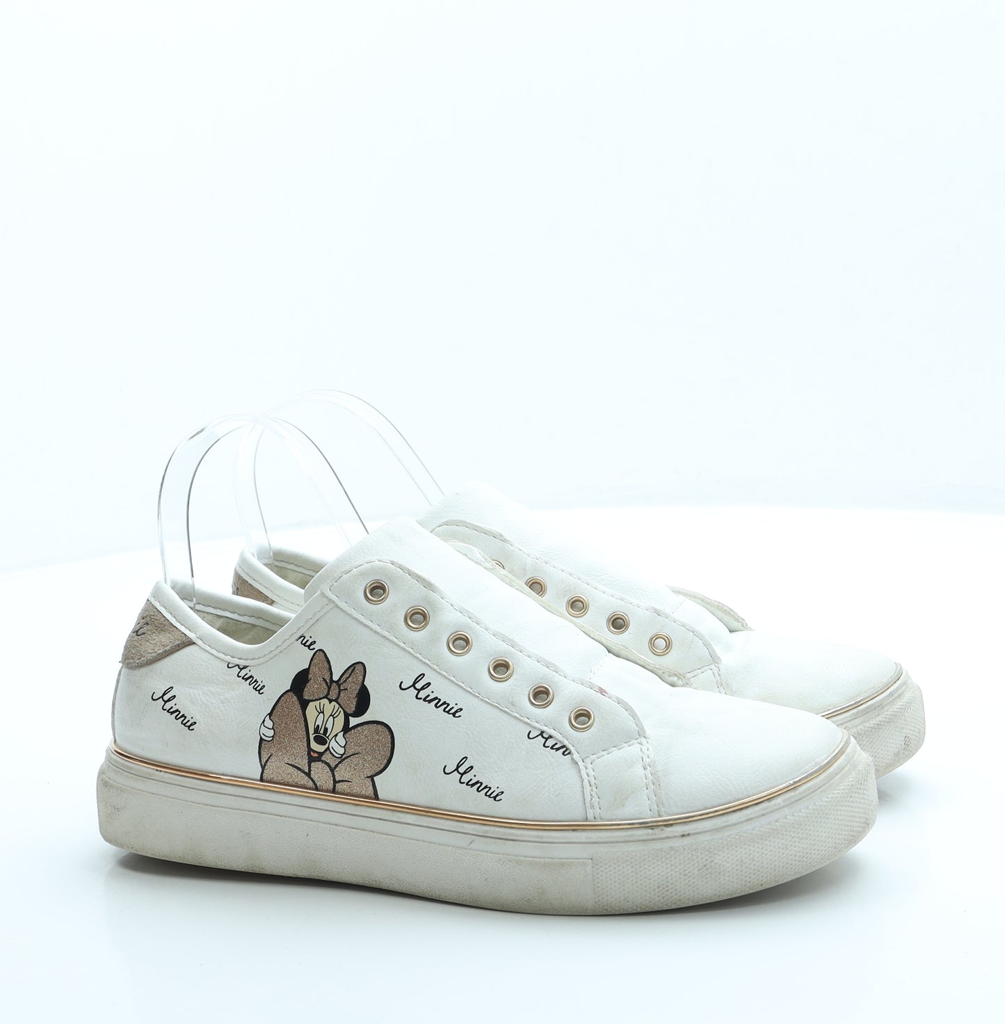 Primark Womens White Geometric Leather Trainer UK 6 39 US 8 - Minnie Mouse