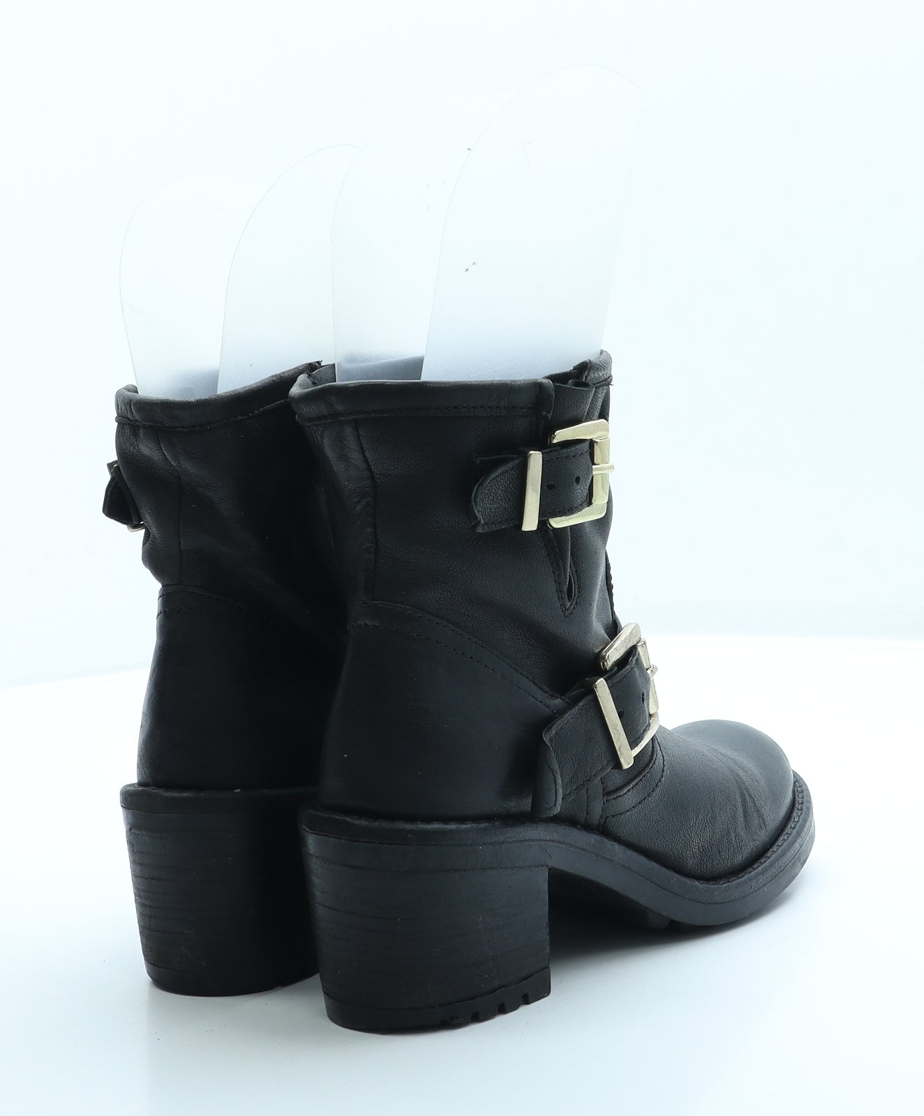 Preworn Womens Black Leather Biker Boot UK 3 35