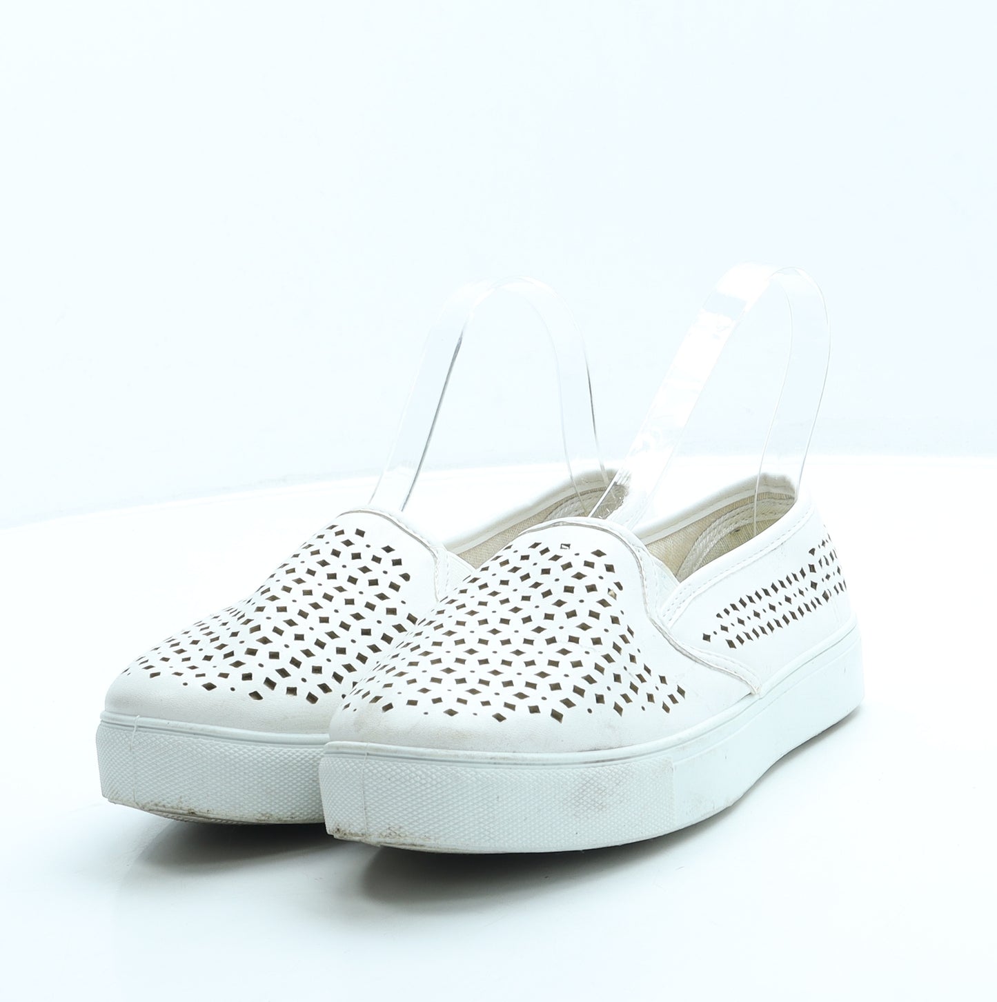 Peacocks Womens Ivory Geometric Leather Slip On Flat UK 4 37