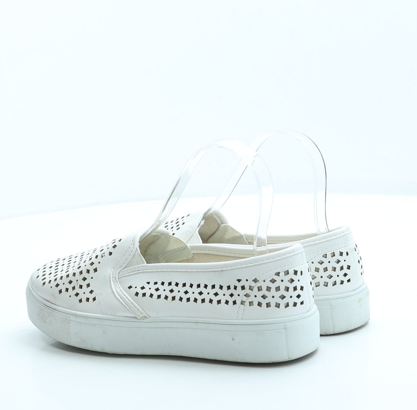 Peacocks Womens Ivory Geometric Leather Slip On Flat UK 4 37