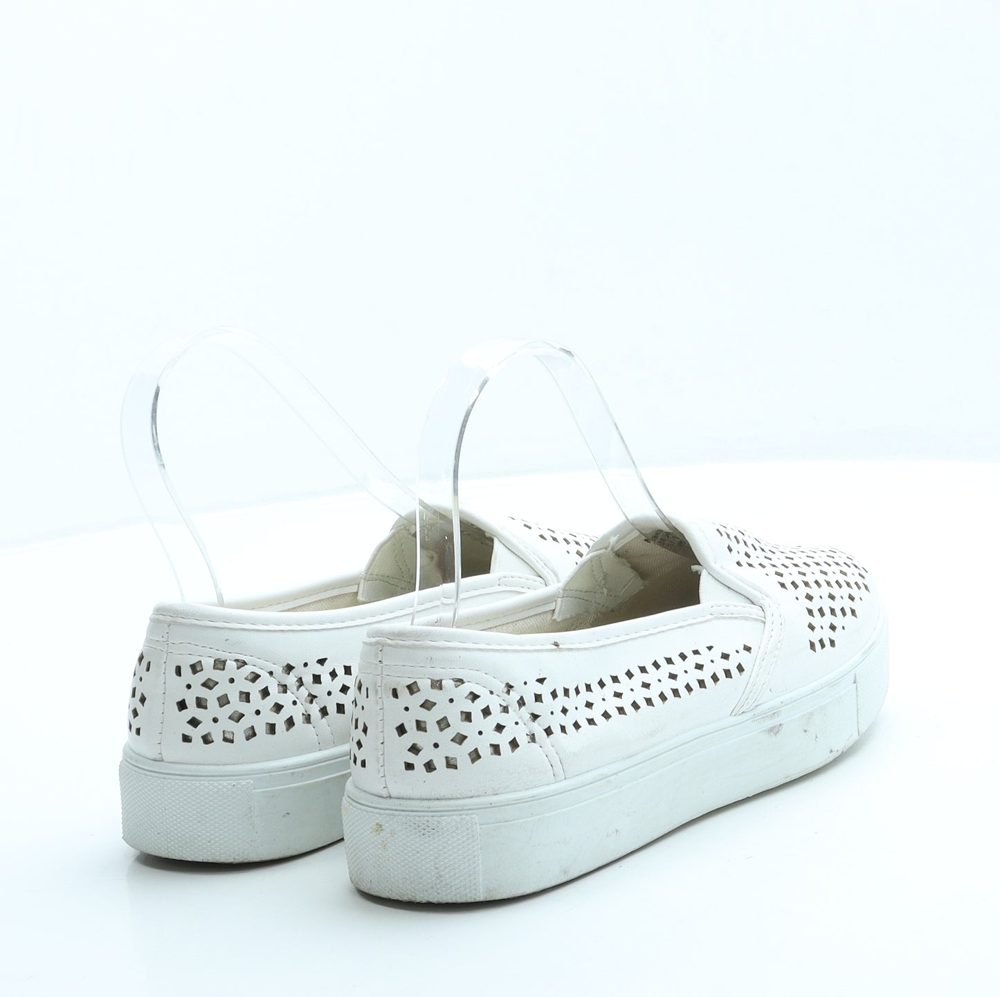 Peacocks Womens Ivory Geometric Leather Slip On Flat UK 4 37