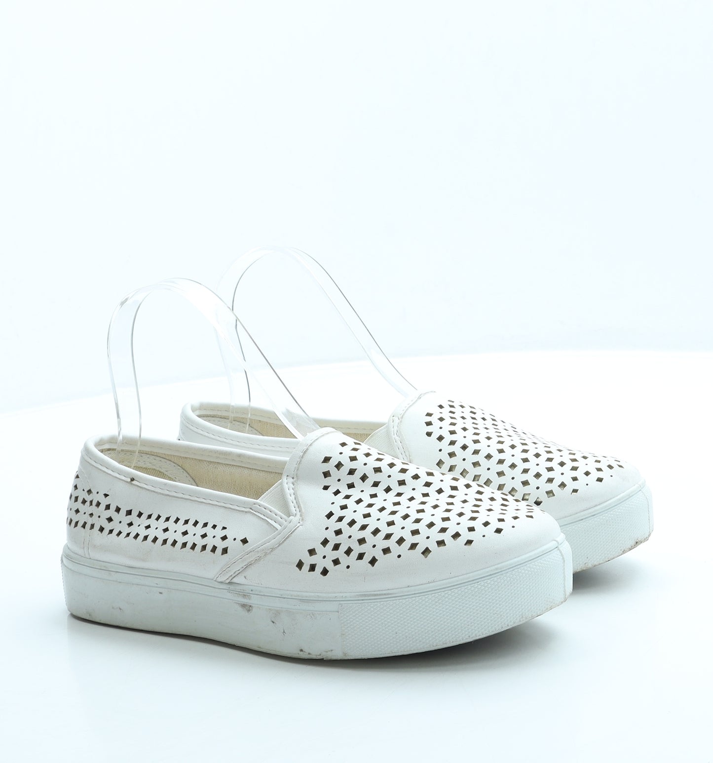 Peacocks Womens Ivory Geometric Leather Slip On Flat UK 4 37