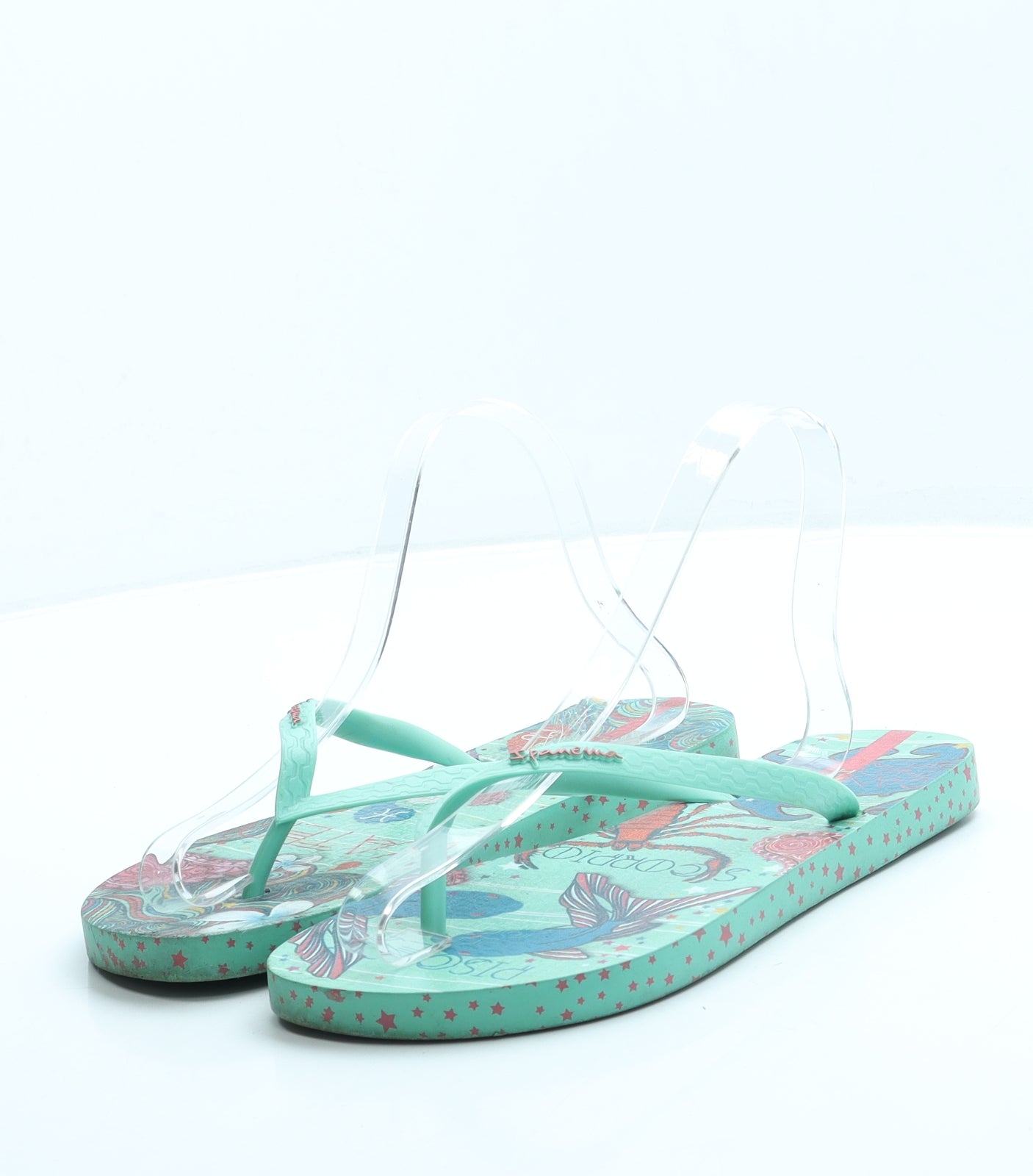 Ipamema Womens Green Geometric Rubber Thong Sandal UK 7 40 - Star signs
