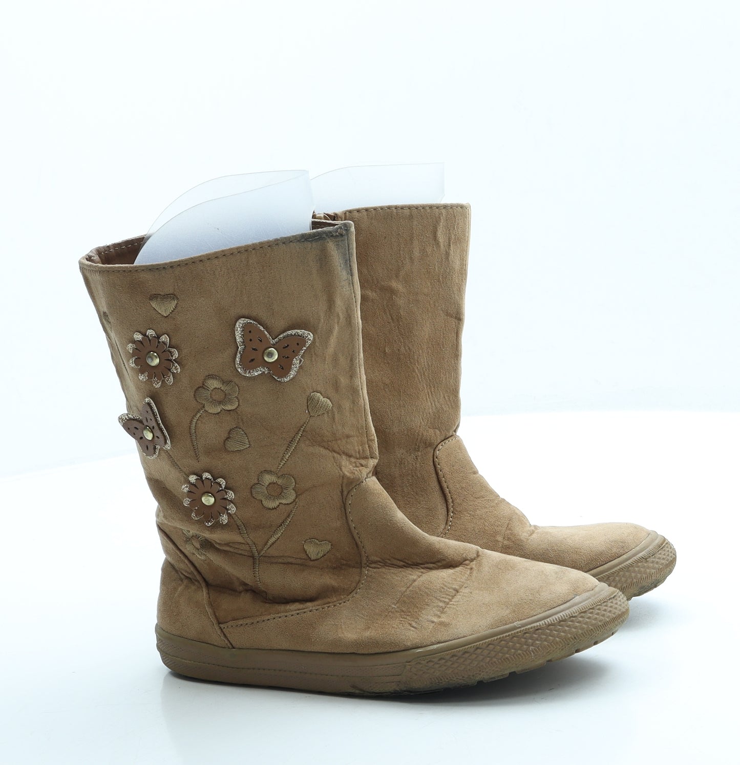 Young Dimension Girls Beige Polyester Shearling Style Boot UK 12 30 - Butterfly