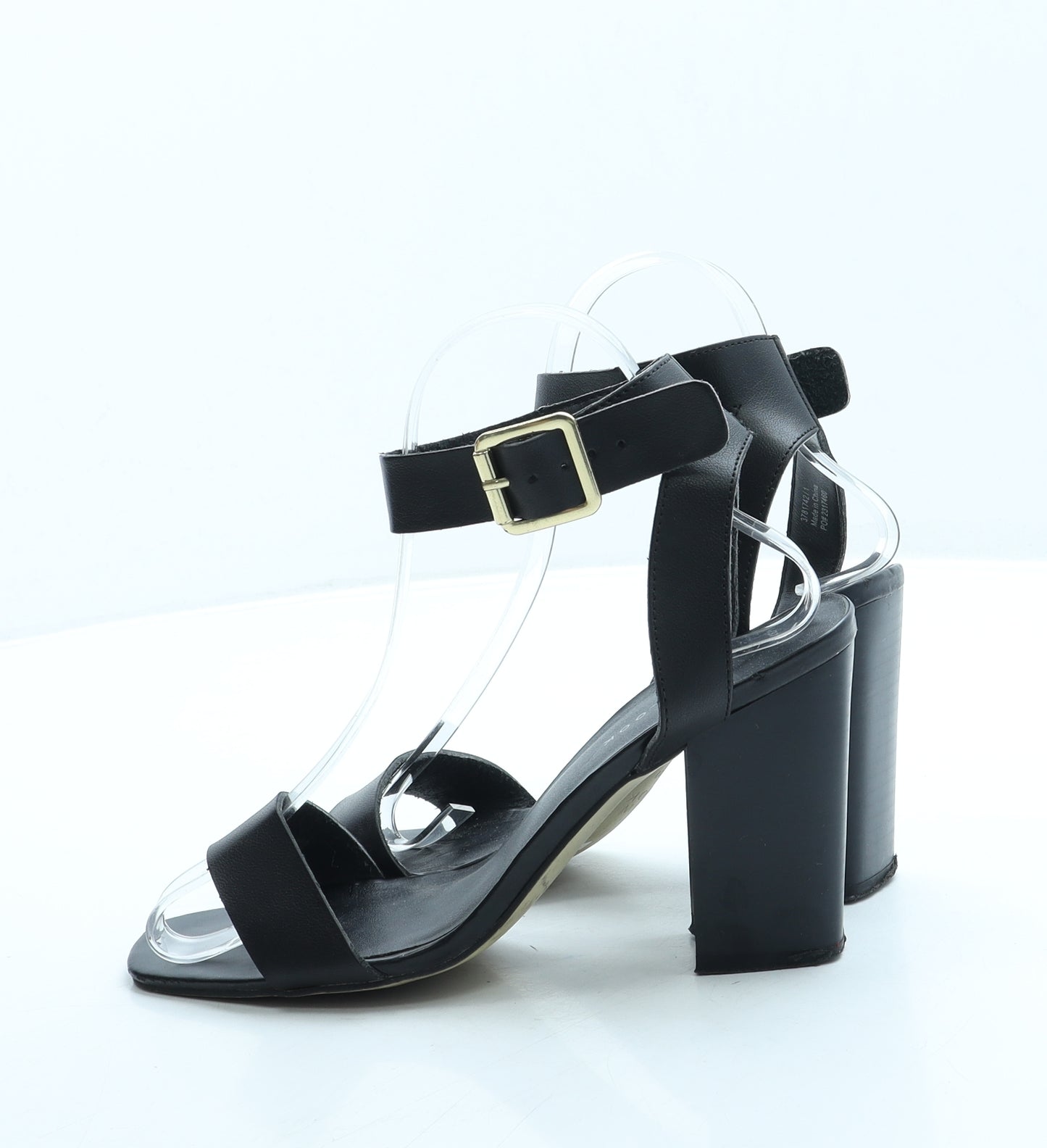 New Look Womens Black Leather Strappy Heel UK 4 37