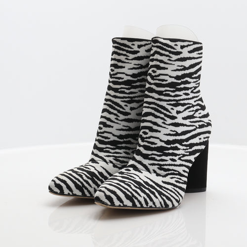 Miss Selfridge Womens Multicoloured Animal Print Polyester Sock Boot UK 6 - Zebra Print