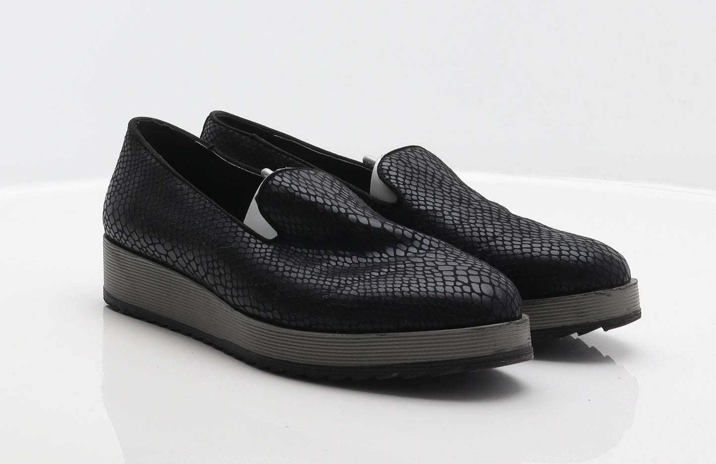 Graceland Womens Black Animal Print Synthetic Loafer Casual UK 7 41 - Snake print