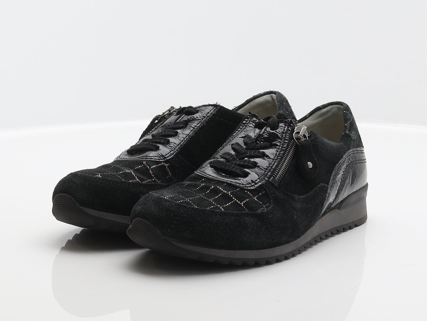 Wald Laufer Womens Black Geometric Suede Trainer UK 4