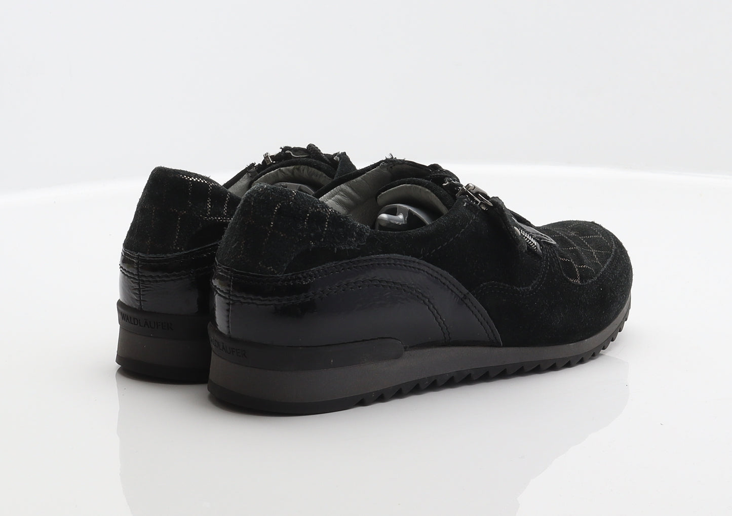 Wald Laufer Womens Black Geometric Suede Trainer UK 4